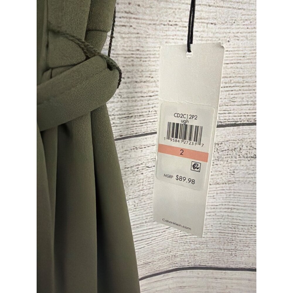 NWT Calvin Klein Olive Green Sleeveless Jumpsuit With Waist Tie Size 2 - Picture 3 of 5